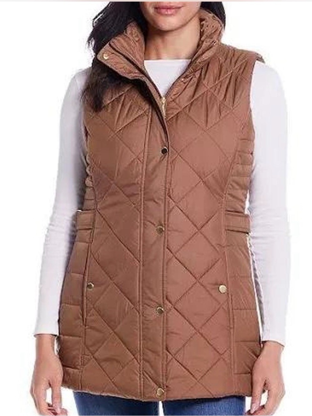 Quilted Brown Sleeveless Puffer Vest